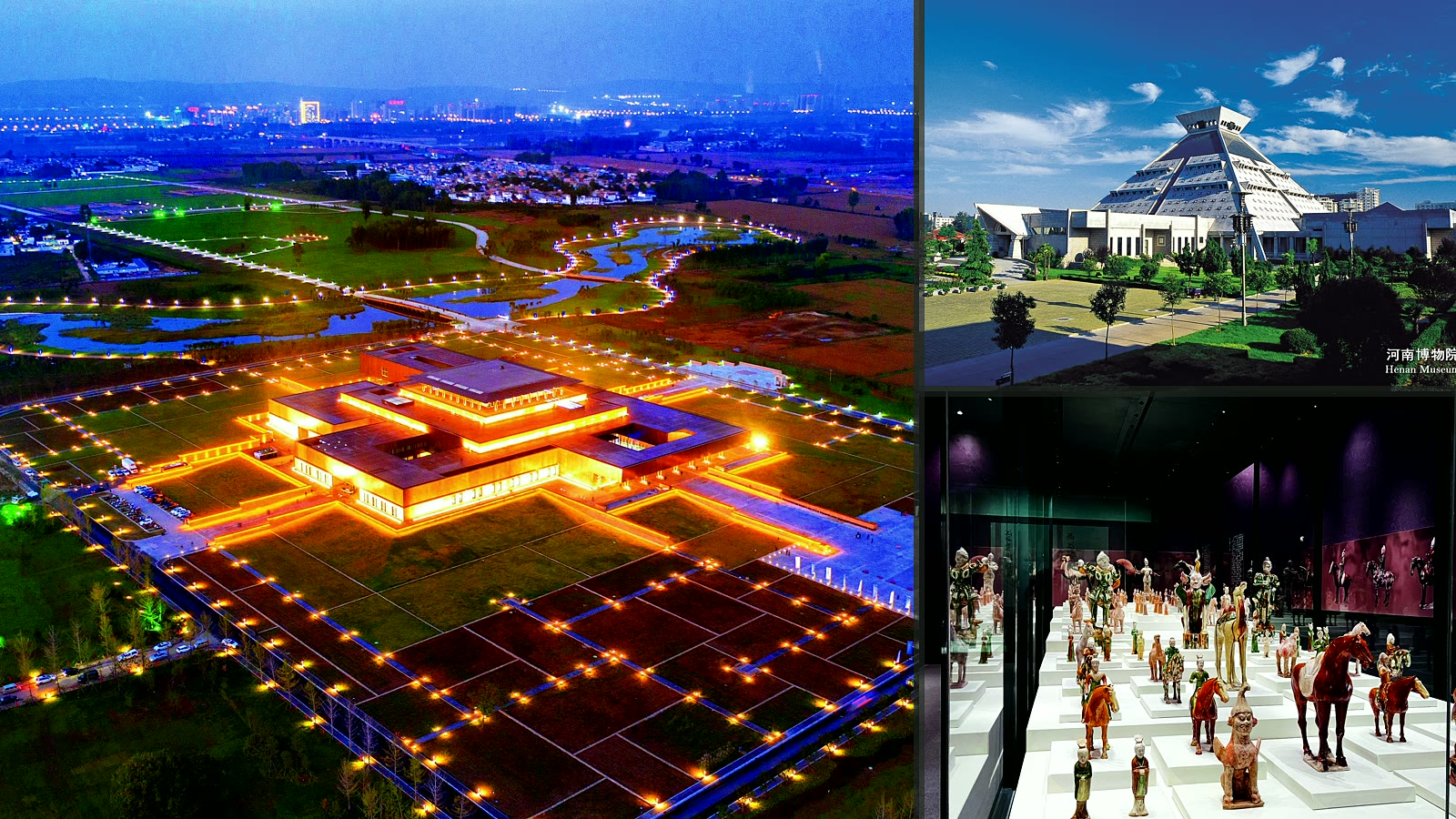 Erlitou archaeology site, Henan Museum, and Tang sancai relics showing Henan's Central Plains civilization route